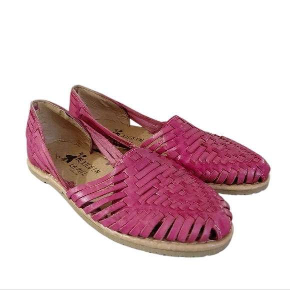 NEW Mexican Leather Huaraches Handmade Women's Woven Pink Sandals Size 6.5 - Picture 11 of 11